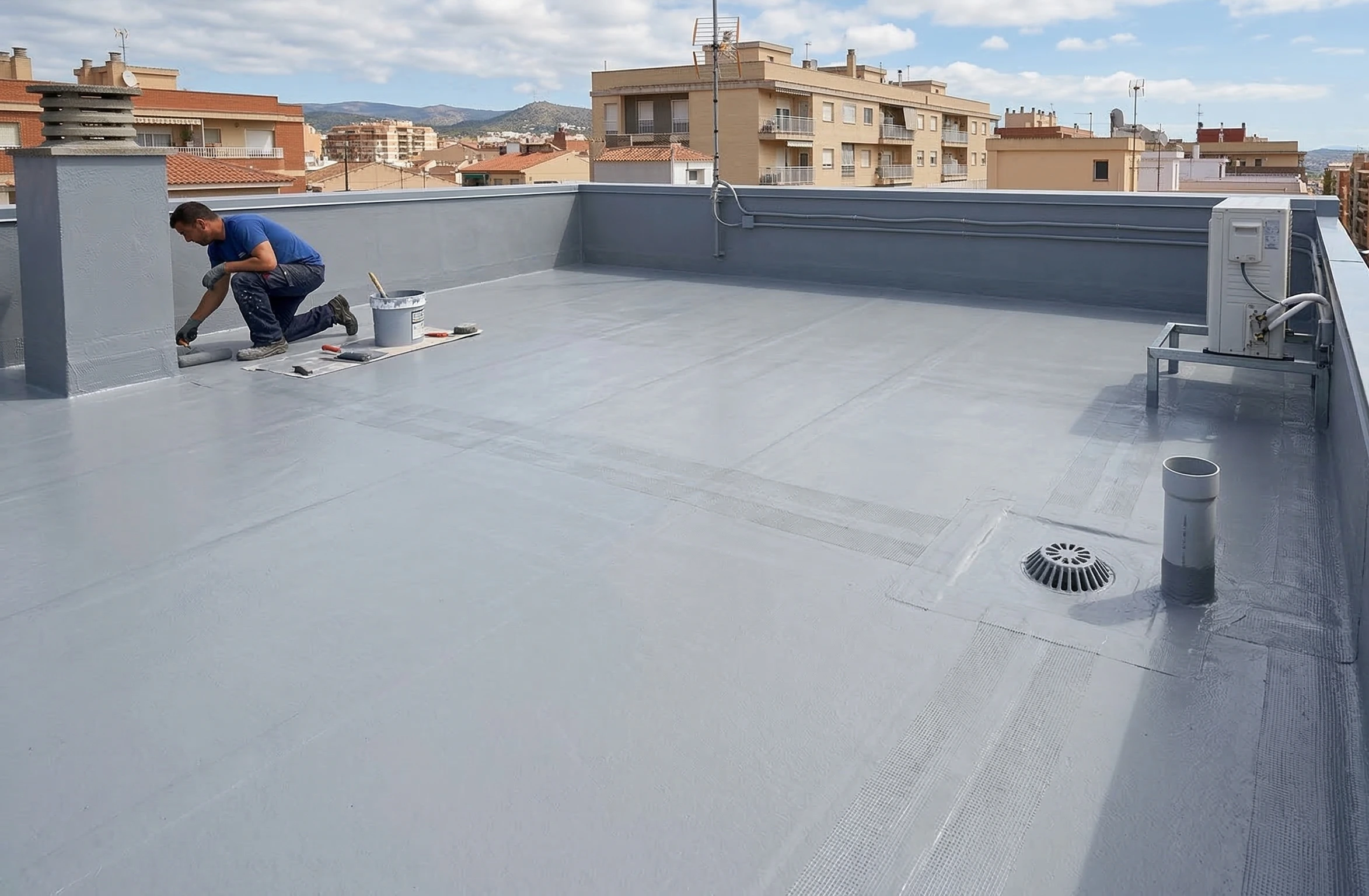 Impermeabilización de cubierta transitable con membrana de poliuretano en Granada