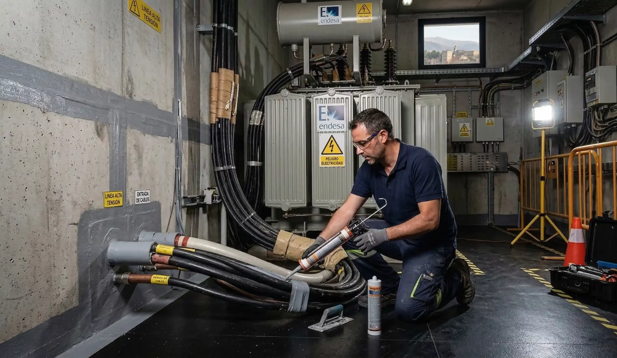 Sellado técnico de un cuarto eléctrico para evitar filtraciones y cortocircuitos en Granada.