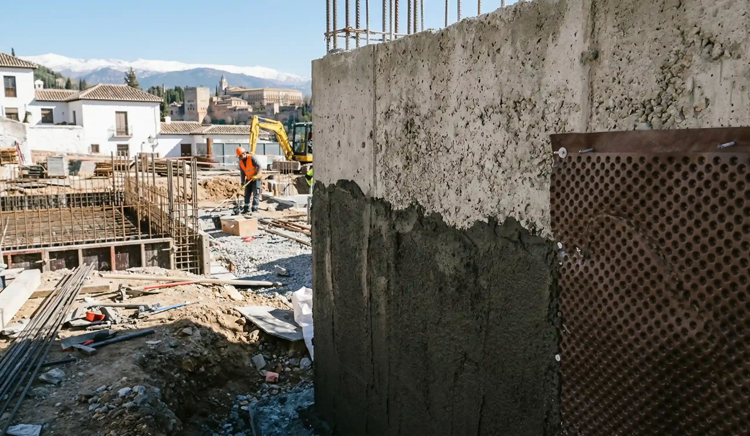 Protección de muros de contención enterrados contra la humedad en Granada.